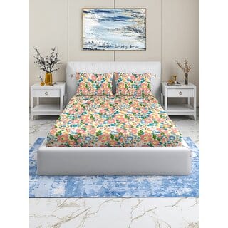 BEDZY Coral Collection Flat Double Bedsheet with 2 Pillow Covers