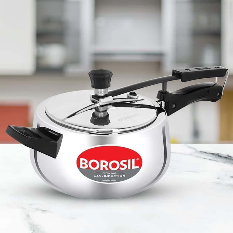 Borosil Pronto Tri Ply 5 L Pressure Cooker with Stainless Steel Lid | Inner Lid Cooker | Gas & Induction Compatible