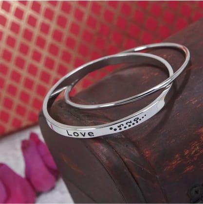 Silver Plated Letter Printed Style Double Round interlocked Bangle