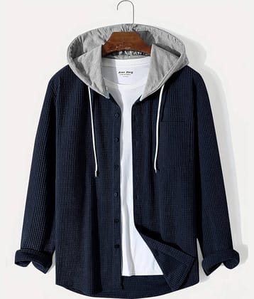 Eyebogler Cotton Blend Regular Fit Solids Full Sleeves Men's Casual Shirt - Navy ( Pack of 1 )