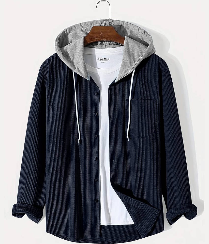 Eyebogler Cotton Blend Regular Fit Solids Full Sleeves Men's Casual Shirt - Navy ( Pack of 1 )