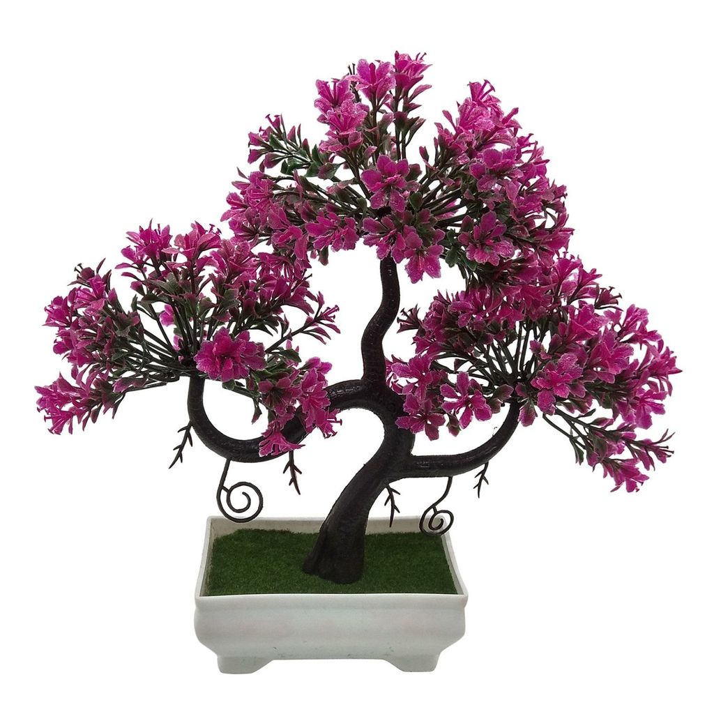 FOLIYAJ S Shaped Artificial Bonsai Tree with Magenta Leaves