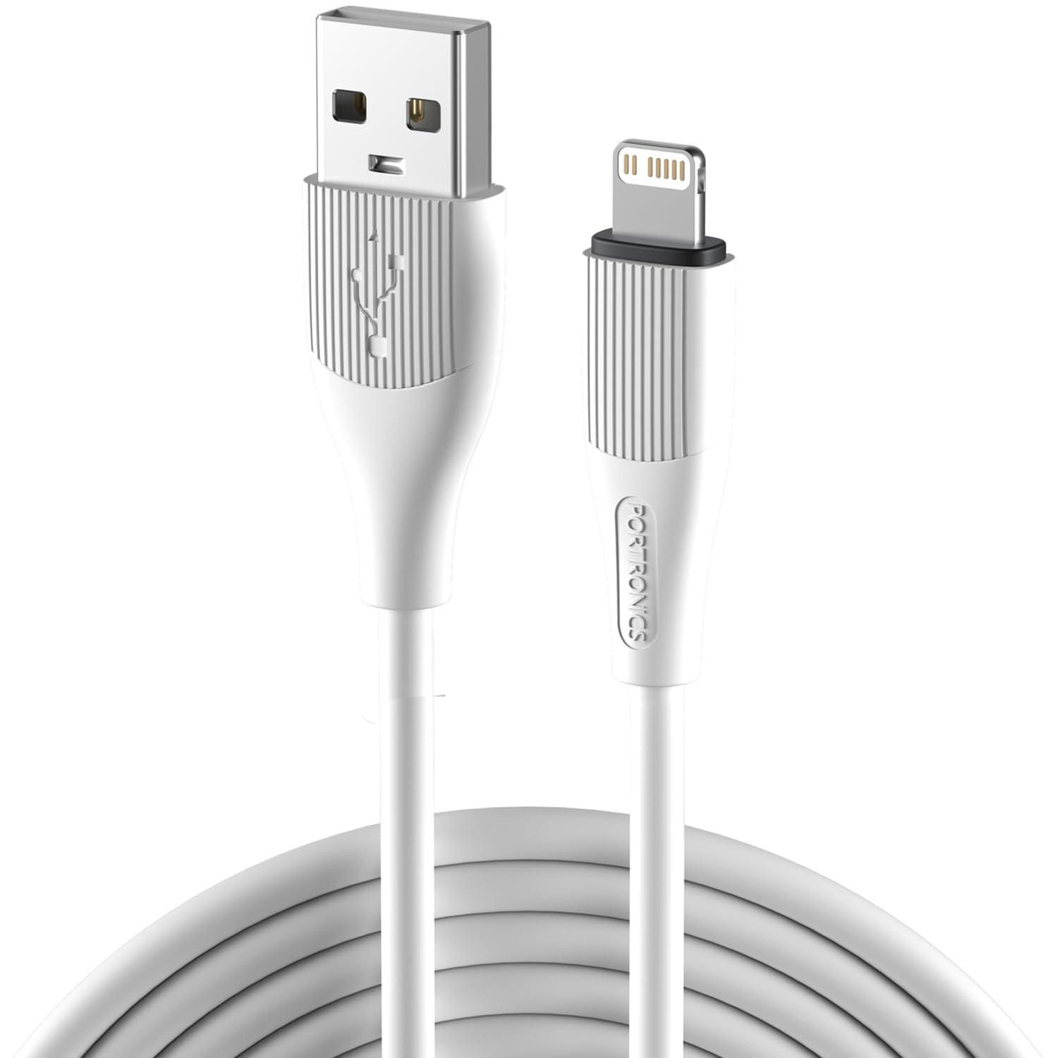 Portronics Silklink 3A USB to 8 Pin Fast charging Cable for Lightning Devices,Premium Silicon Cable, 1M (White)