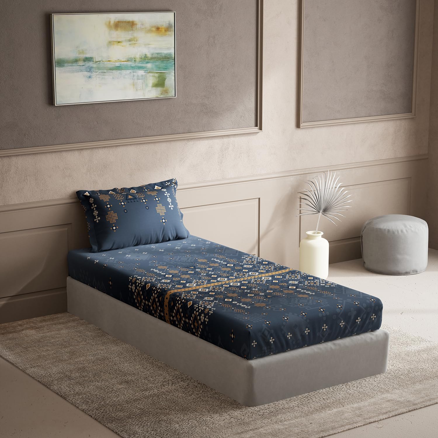 DDECOR - Cherish Collection 100% Cotton Ethnic Pattern 150TC Single Bedsheet|152 CM X 224 CM| - Blue