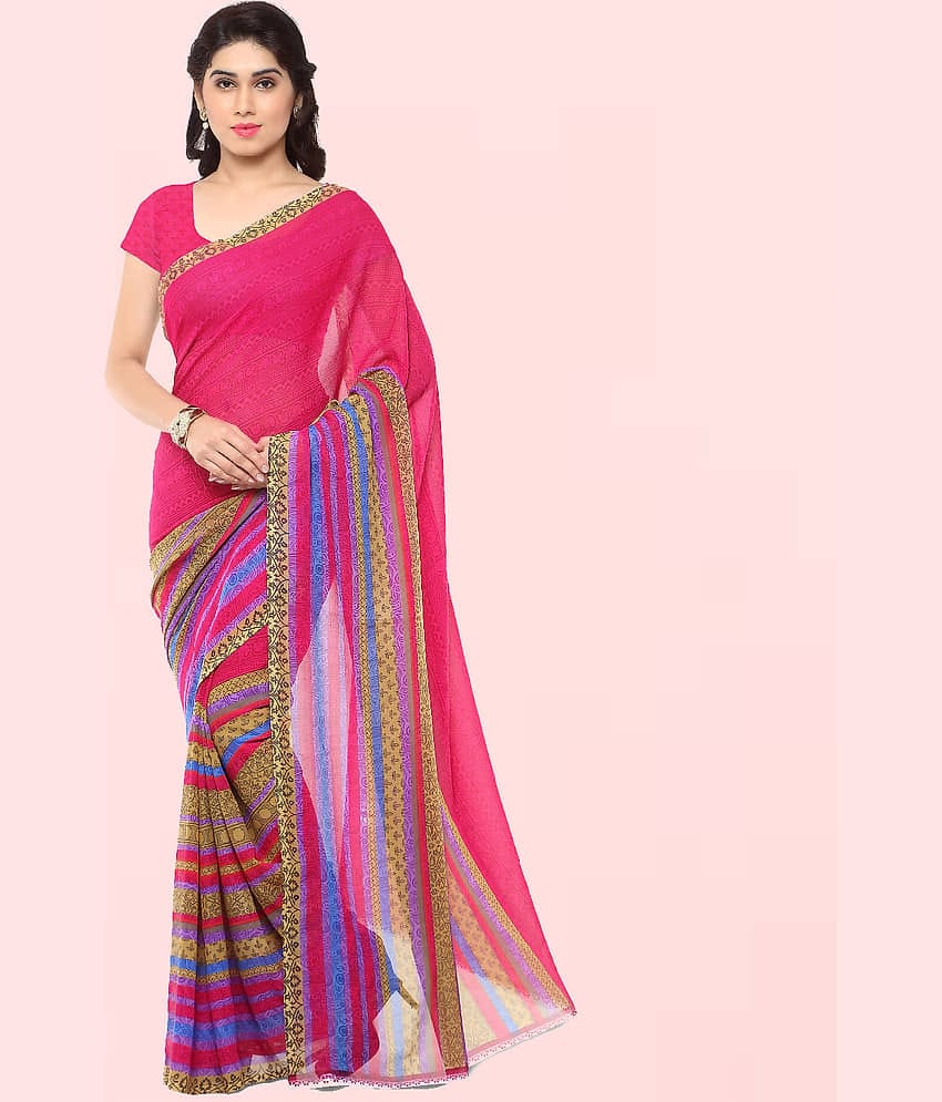 Kashvi Sarees Georgette Printed Saree With Unstitched Blouse Piece ( Pink )