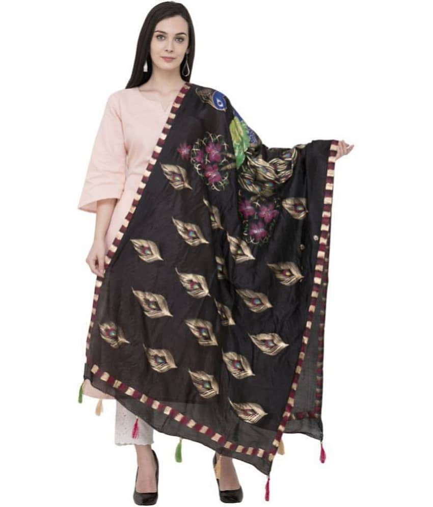 A R Silk Black Art Silk Animal Print Dupatta