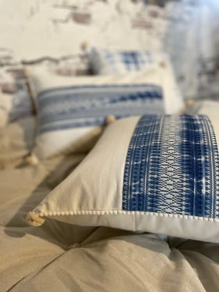 KRI India Ombré Indigo Panelled Cushion Covers|12x18 inches | Indigo Blue & White | Wash & Care | 100% Cotton | Handcrafted in India. 100% organic & natural.