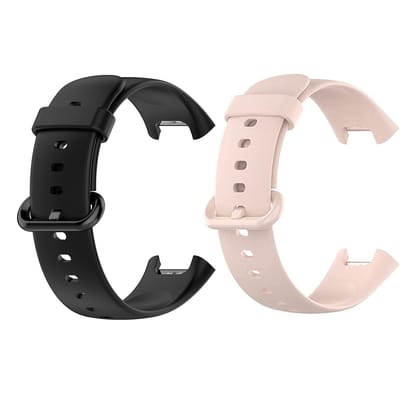 Valente Soft Silicone Buckle watch Strap Compatible for Redmi Watch 2 Lite & Redmi GPS Watch Only (Watch Not included) (Pack of 2)-Black & Peach