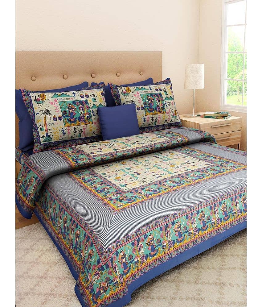 Uniqchoice Cotton Double Bedsheet ( Blue )