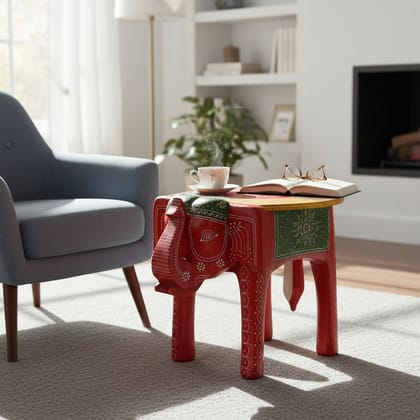 Indian Natural Wooden Elephant Stool-Side Coffee Table