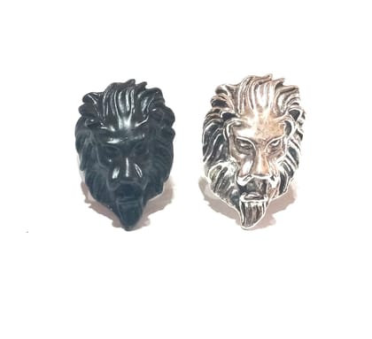 Nawani Men's Stainless Steel Roaring Lion Head Unique Design Ring , Size Free., Set of 2