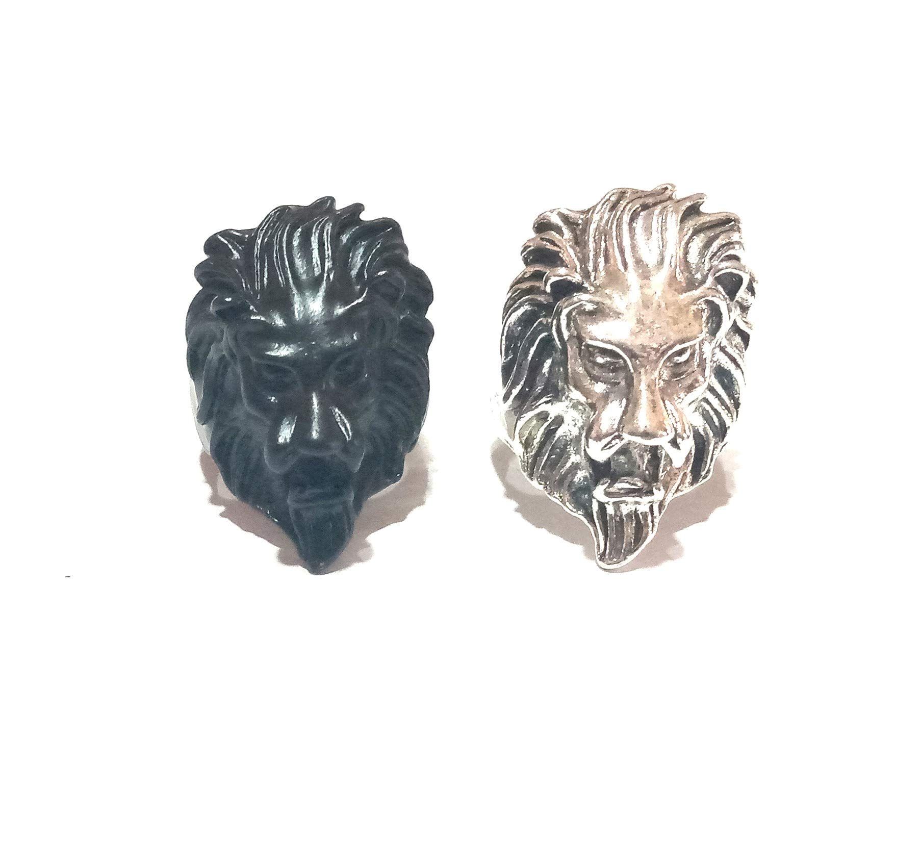 Nawani Men's Stainless Steel Roaring Lion Head Unique Design Ring , Size Free., Set of 2