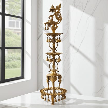 Brass Cock [Murga] Oil Lamp, Deepak  - Handcrafted Diya for Puja Room, Height : 40 Inch (BSMAS1209 A)