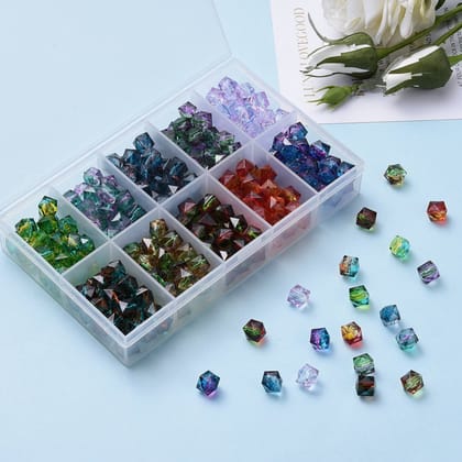 10 Pcs, Transparent Crackle Acrylic Two Tone Faceted Beads Kit Mixed Color