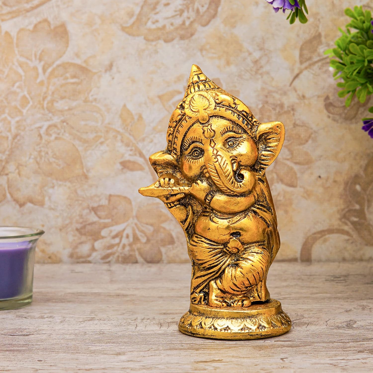 Craftlayout Metal Ganesha Statue with Golden Finish 6 Inch