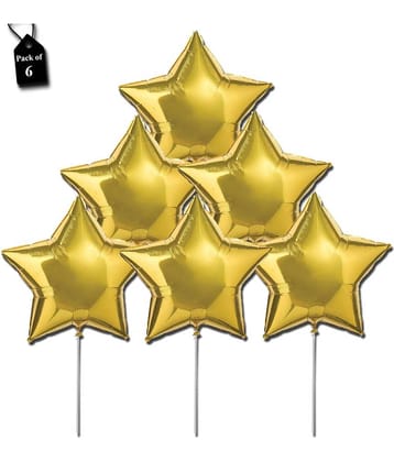 Shopperskart® 18" Star Foil Balloons For Party Decoration Items-(Pack Of 6) - Gold