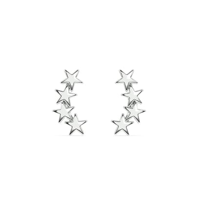Dainty five star cluster climber/stud earring set - Pair-rhodium plated