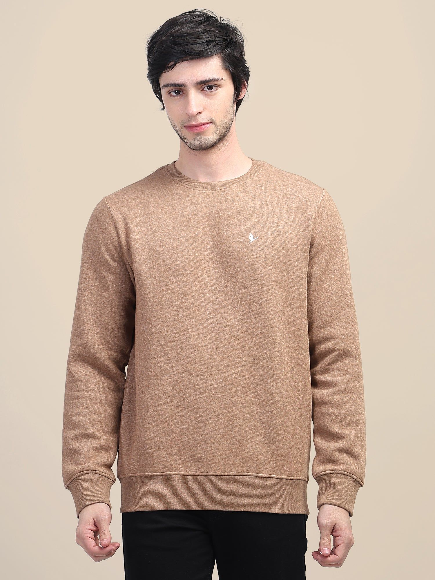 Amswan Men'S Brown Solid Comfort: Premium Cotton Sweatshirt For Timeless Style And Cozy Elegance-M