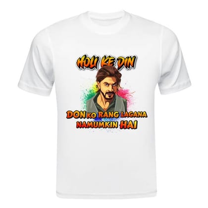 TERA MERA GIFT, Holi Printed T-Shirt, Happy Holi Festival T-Shirt, White Polyester, Reguler Fit, Round Neck, Short Sleeve, Unisex H129