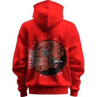 BULL CLOTHING Men's Mars Rocket Adventure Red Hoodie Premium 280 GSM Fleece Comfortable Casual Wear Sweatshirt (XXL)