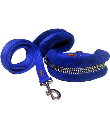 Petshop7 Nylon Nug Fur Padded  Dog Collar and Dog Leash  - Large  (Adjustable Neck Size  : 16-20inch)