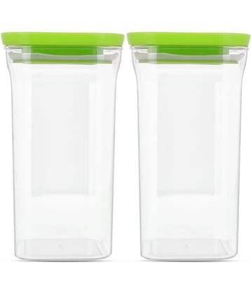 HomePro - Square Container | Airtight | Silicone Cap | Green | Plastic Utility Container | Set of 2 - 1100 ml