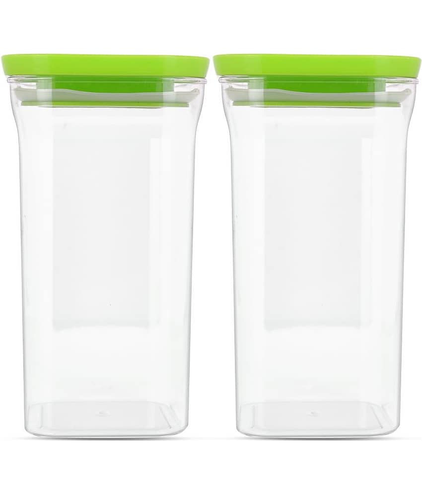 HomePro - Square Container | Airtight | Silicone Cap | Green | Plastic Utility Container | Set of 2 - 1100 ml
