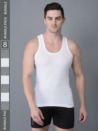 Men's Pack of 8 Solid Combed Cotton Vest