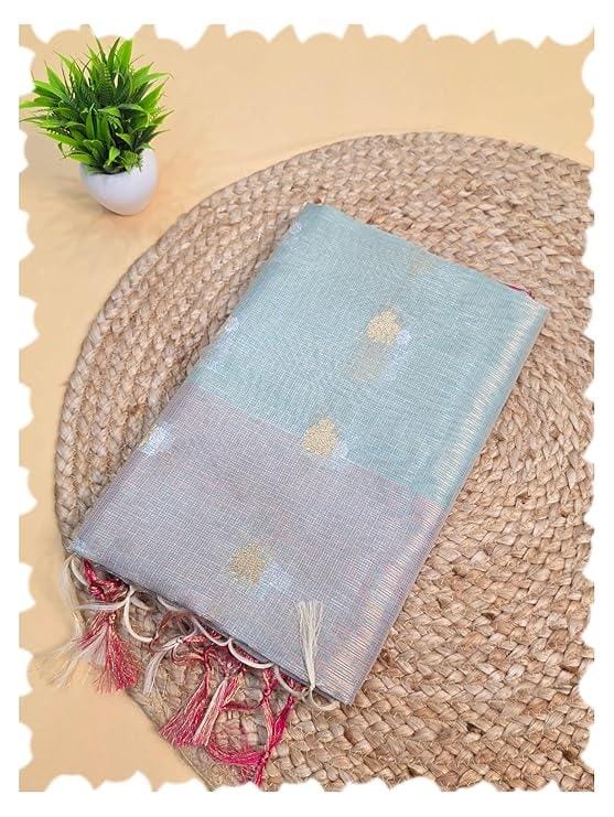 Women's Kota Doria Saree Banarasi Weaving With Running Blouse Designer Zari Kanchi Border Light Weight comfortable Fabric