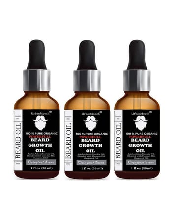 Urbanmooch Organic Powerful Beard & Mustache Growth Oil With Jojoba & Argan 90 mL Pack Of 3(Each 30mL)