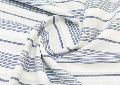 Linen Cotton Blend, Yarn Dyed, Plain,White And Blue, Men And Women, Unstitched Shirting Or Top Fabric-2.1 Meter