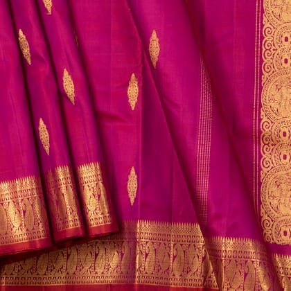 Magenta Kanchipuram Silk Saree With Gold Zari Buttas For Festive Wear PV NYC 1661