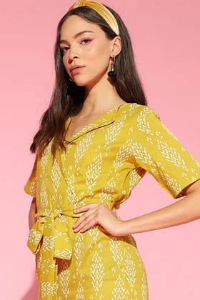Mustard Cotton Abstract Print Jumpsuit VJMP1029