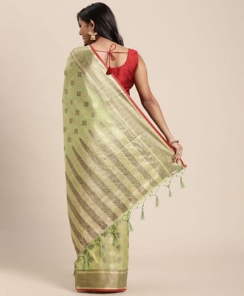Women's Chanderi Cotton Printed Saree with Unstitched Blouse (Pista, 5-6 Mtrs)