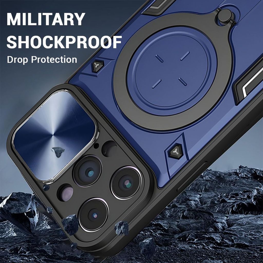 LIRAMARK Case Compatible with Apple iPhone 14 Pro Max (6.7 inch) with Stand & Slider Camera Military Grade Drop