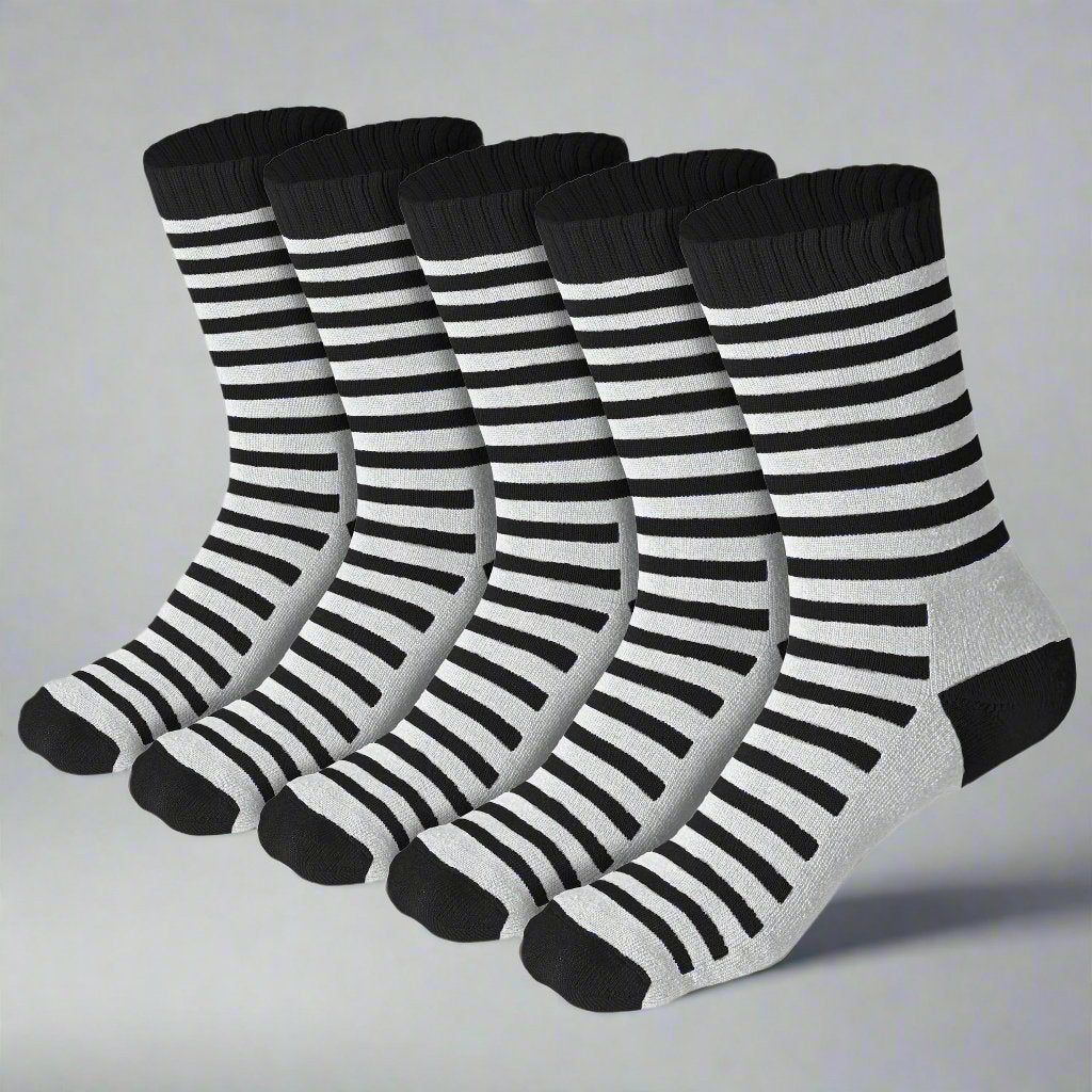Heelium Bamboo Kids Crew Socks (Stripes) - 5 Pairs-Age 6-8 Years / Black | Black | Black | Black | Black