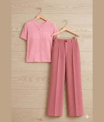 TarrenT HunT Pack of 1 Girls Cotton Blend T-shirt & Pants ( Pink )