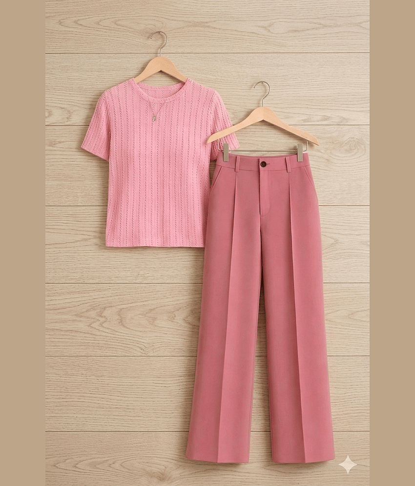 TarrenT HunT Pack of 1 Girls Cotton Blend T-shirt & Pants ( Pink )