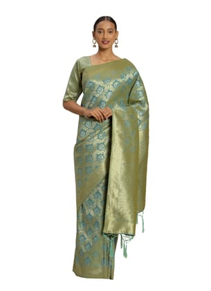 Generic Women's Banarasi Silk Saree with Blouse (Sky Blue, 5-6 Mtr)