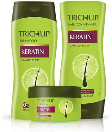 Trichup Keratin Kit (Shampoo 200 mL, Conditioner 200 mL, Hair Cream 200 mL) Pack of 3