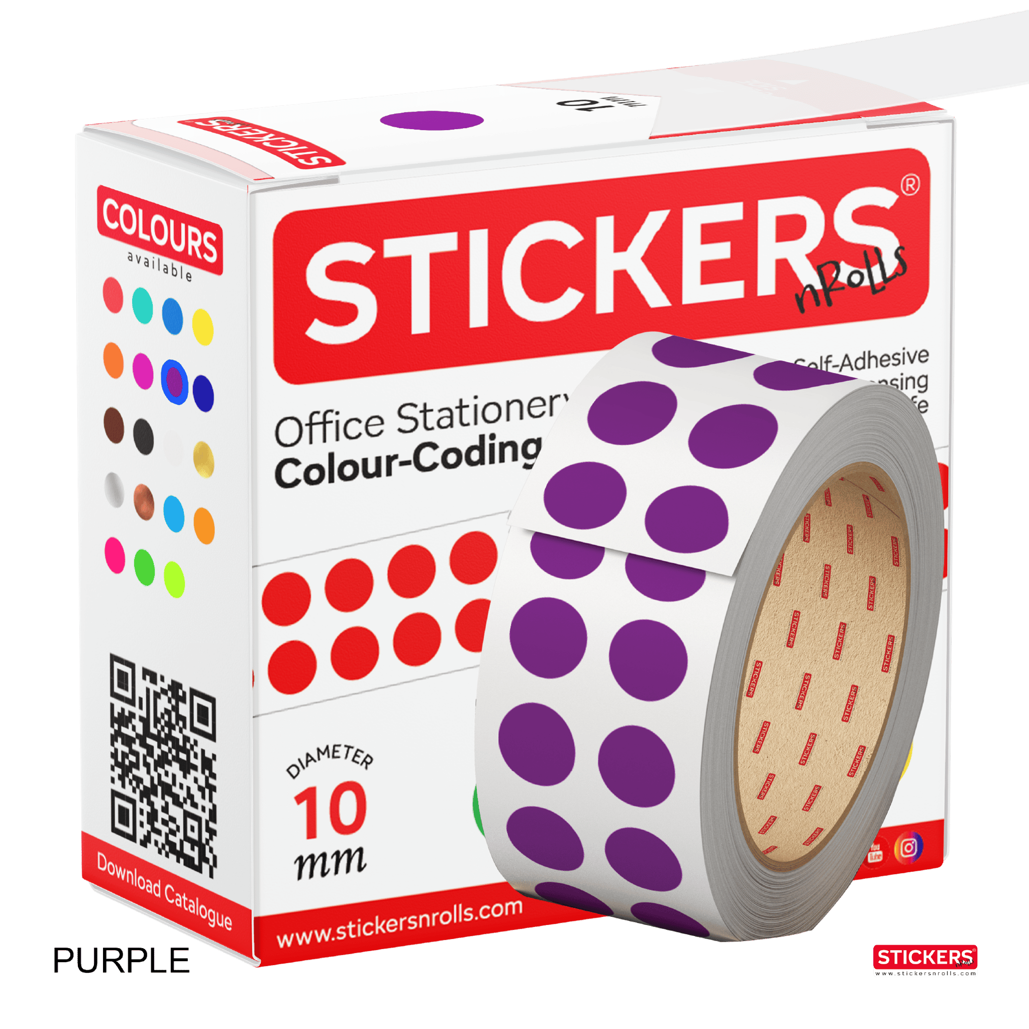 10mm - Round - Solid Colours - Colour Coding Stickers - Permanent Adhesive