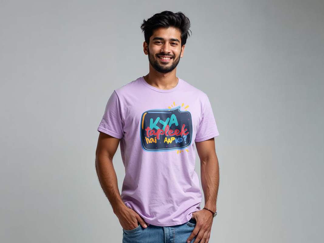 Taarak Mehta Ka Ooltah Chashmah| Lavender Front Printed Regular Fit T-Shirts For Men (KYA TAPLEEK HAI AAPKO)