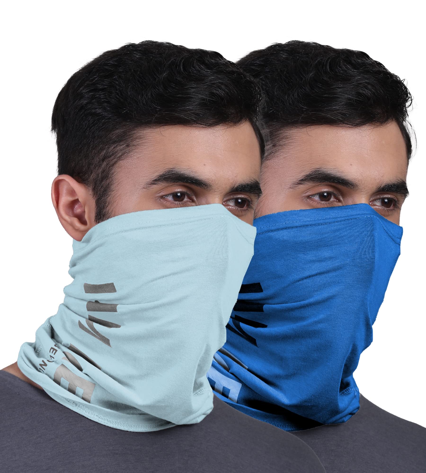 FREECULTR Unisex Bamboo Bandana, Anti Microbial Super Soft & Comfort Fit, Breathable Multipurpose Headband, Face Mask for Dust Protection and Sun - Printed Pack of 2-Chalk Blue,Pilot Blue