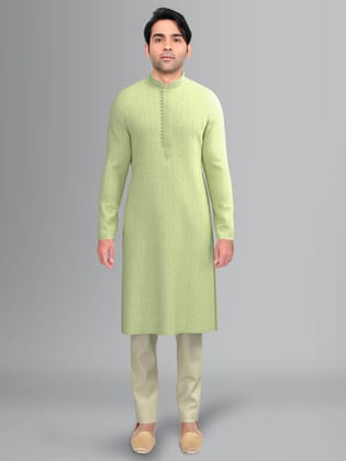 Green Art Silk Kurta Set with Shining Golden Khadi Print-Made To Measure / Only Kurta - No Lowers