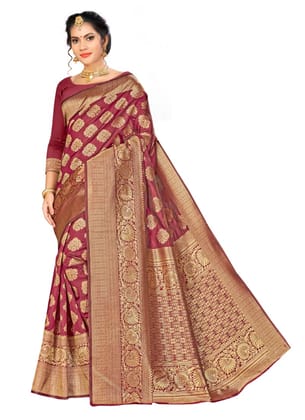 Generic Women's Banarasi Silk Saree (Maroon,5-6  Mtr)