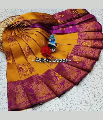 Aika Silk Blend Solid Saree With Unstitched Blouse Piece ( Mustard )