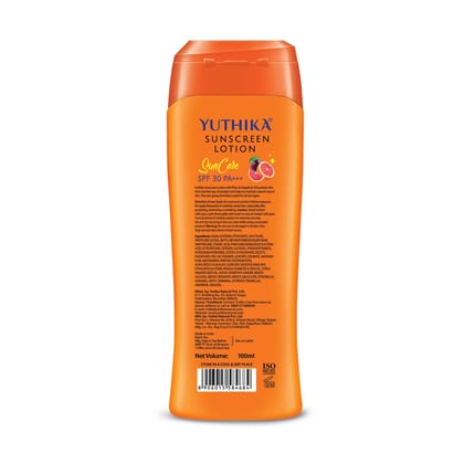 Yuthika Sunscreen Lotion SPF 30 PA+++ with UVA & UVB Protection, Sun Cream for All Skin Types - 100ml Pack of 2