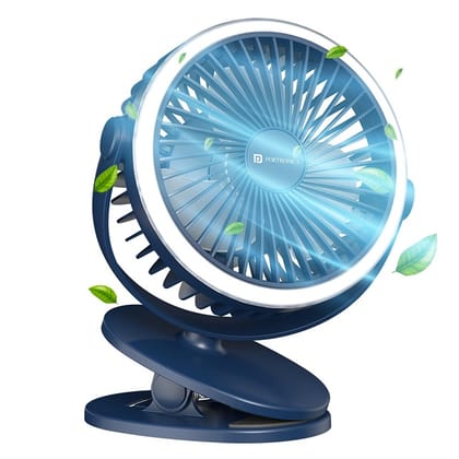 Portronics ClipCool Portable Rechargeable Clip-On Fan with Ring LED Light (Blue)