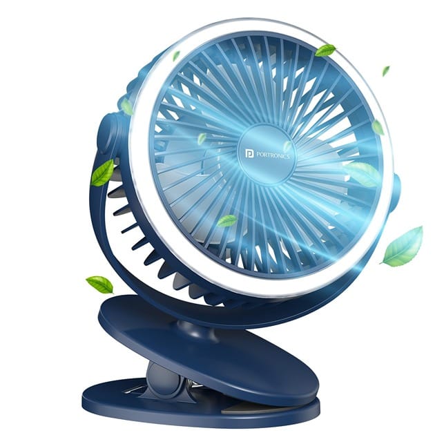 Portronics ClipCool Portable Rechargeable Clip-On Fan with Ring LED Light (Blue)