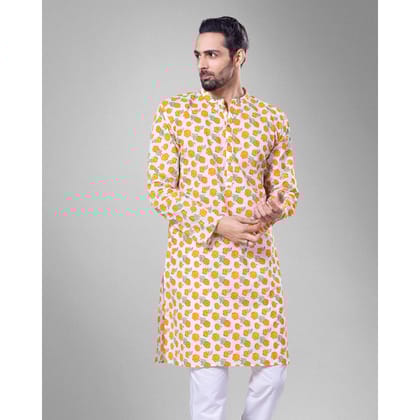 Cotton Malmal Men's Kurta | Marigold-S